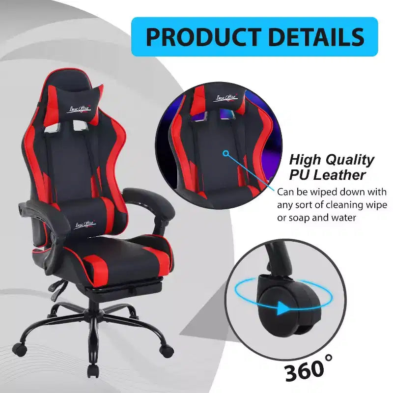 FDW Sedia Gaming Sedia da Scrivania Racing con Poggiapiedi Supporto Lombare Poggiatesta Braccioli Sedia Girevole Regolabile per PC Gamer