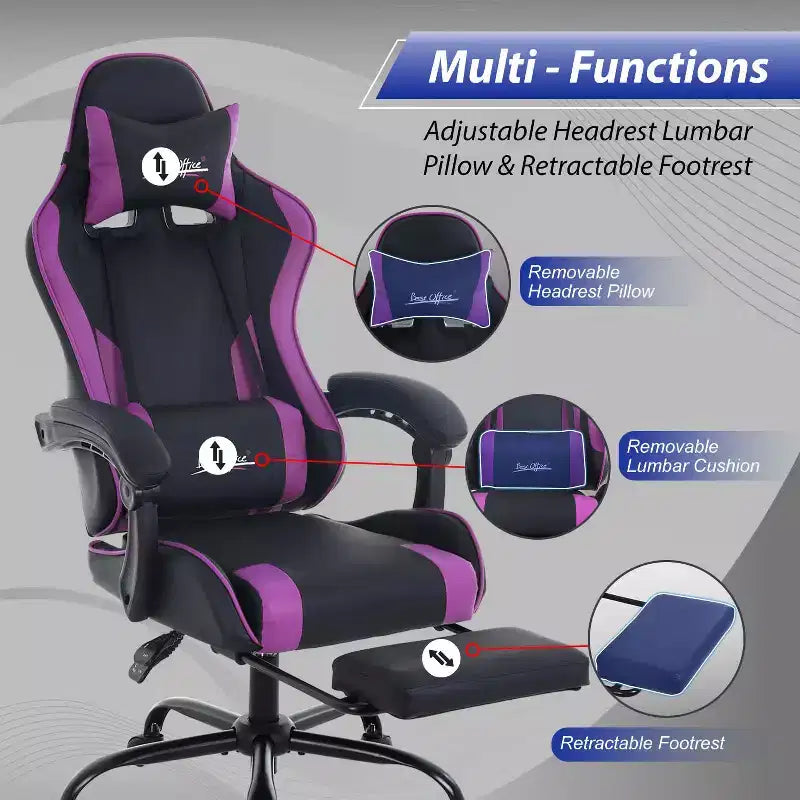 FDW Sedia Gaming Sedia da Scrivania Racing con Poggiapiedi Supporto Lombare Poggiatesta Braccioli Sedia Girevole Regolabile per PC Gamer