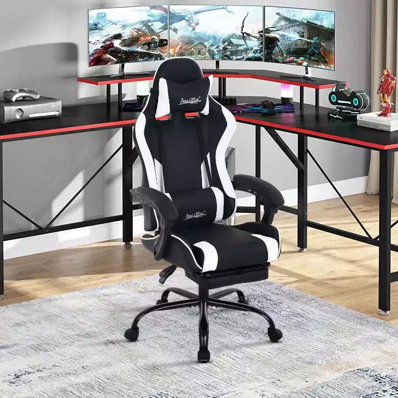 FDW Sedia Gaming Sedia da Scrivania Racing con Poggiapiedi Supporto Lombare Poggiatesta Braccioli Sedia Girevole Regolabile per PC Gamer