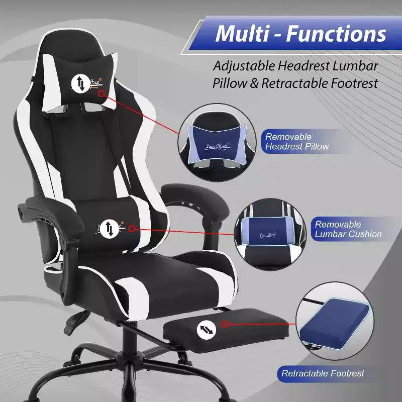 FDW Sedia Gaming Sedia da Scrivania Racing con Poggiapiedi Supporto Lombare Poggiatesta Braccioli Sedia Girevole Regolabile per PC Gamer