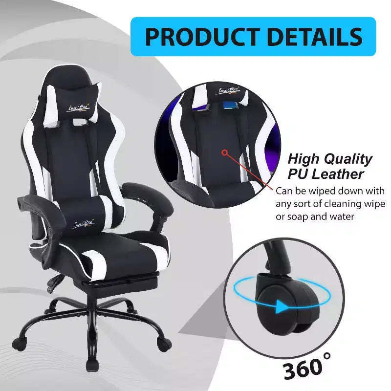 FDW Sedia Gaming Sedia da Scrivania Racing con Poggiapiedi Supporto Lombare Poggiatesta Braccioli Sedia Girevole Regolabile per PC Gamer