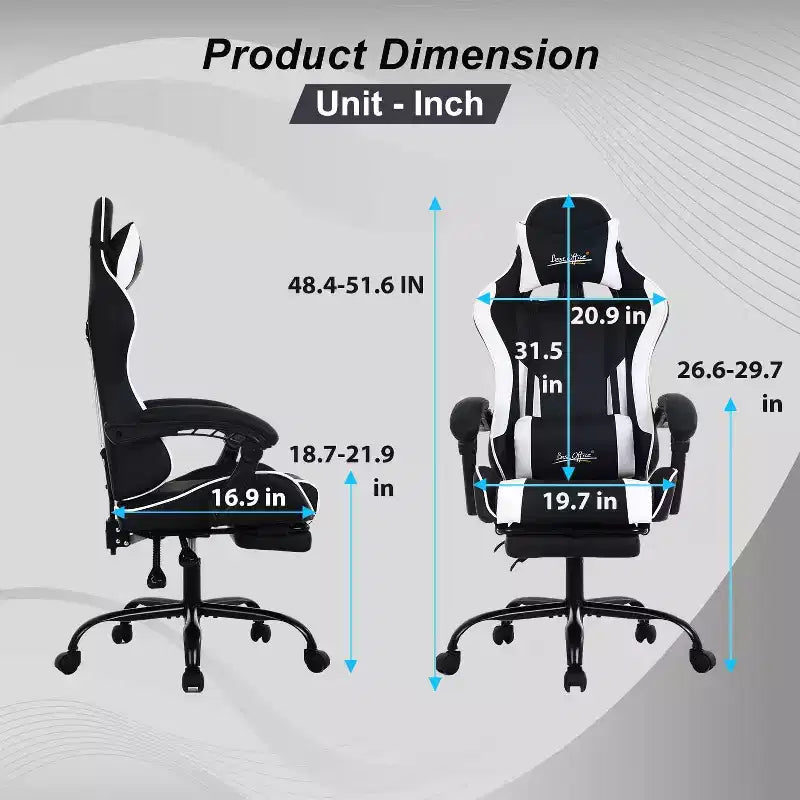 FDW Sedia Gaming Sedia da Scrivania Racing con Poggiapiedi Supporto Lombare Poggiatesta Braccioli Sedia Girevole Regolabile per PC Gamer