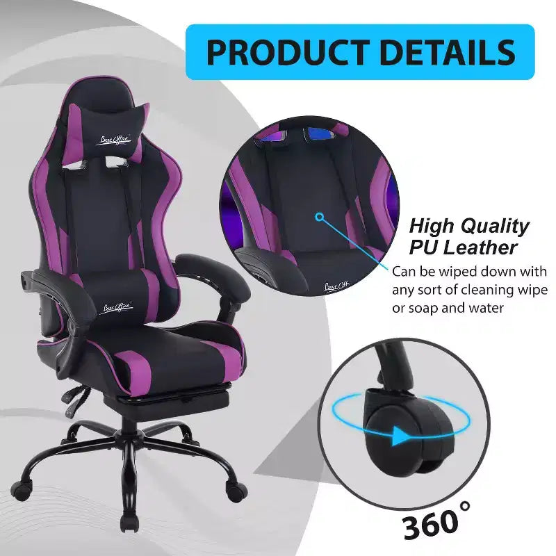 FDW Sedia Gaming Sedia da Scrivania Racing con Poggiapiedi Supporto Lombare Poggiatesta Braccioli Sedia Girevole Regolabile per PC Gamer