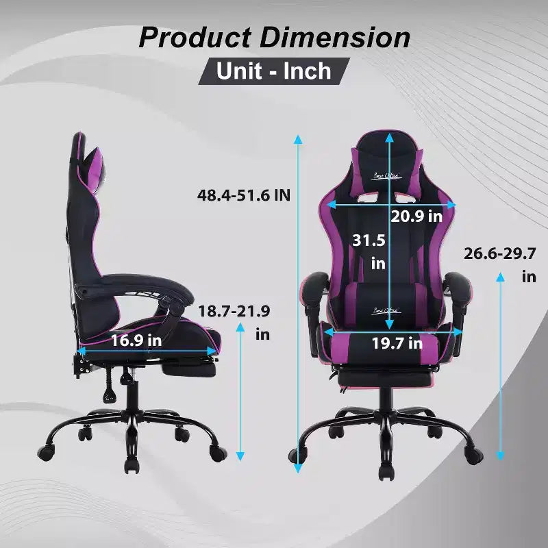 FDW Sedia Gaming Sedia da Scrivania Racing con Poggiapiedi Supporto Lombare Poggiatesta Braccioli Sedia Girevole Regolabile per PC Gamer
