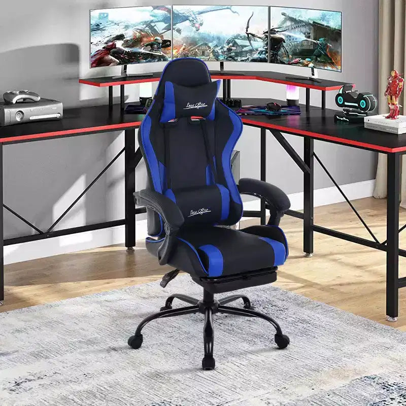 FDW Sedia Gaming Sedia da Scrivania Racing con Poggiapiedi Supporto Lombare Poggiatesta Braccioli Sedia Girevole Regolabile per PC Gamer