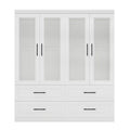 Keloyid White Wood 63 in. Armoire with 4 Drawers and 4 Doors