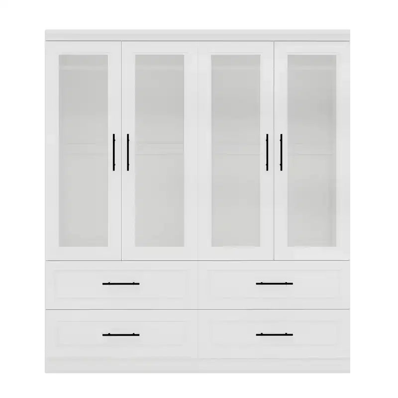 Keloyid White Wood 63 in. Armoire with 4 Drawers and 4 Doors