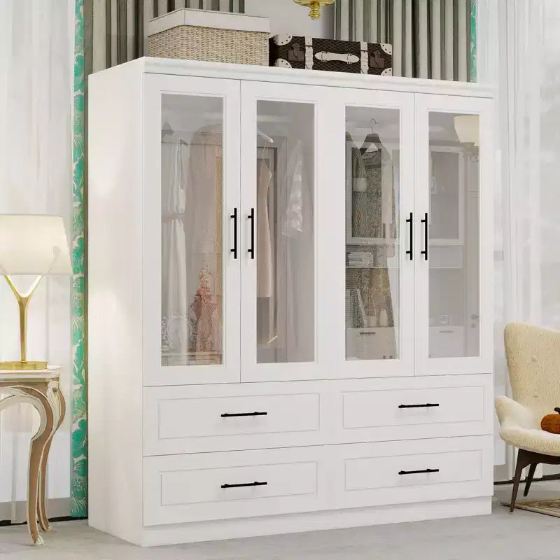 Keloyid Armadio in Legno Bianco da 63 pollici con 4 Cassetti e 4 Ante