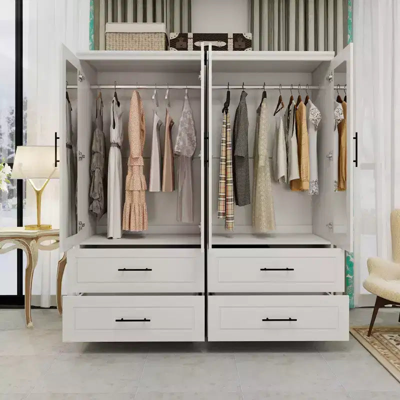 Keloyid Armadio in Legno Bianco da 63 pollici con 4 Cassetti e 4 Ante