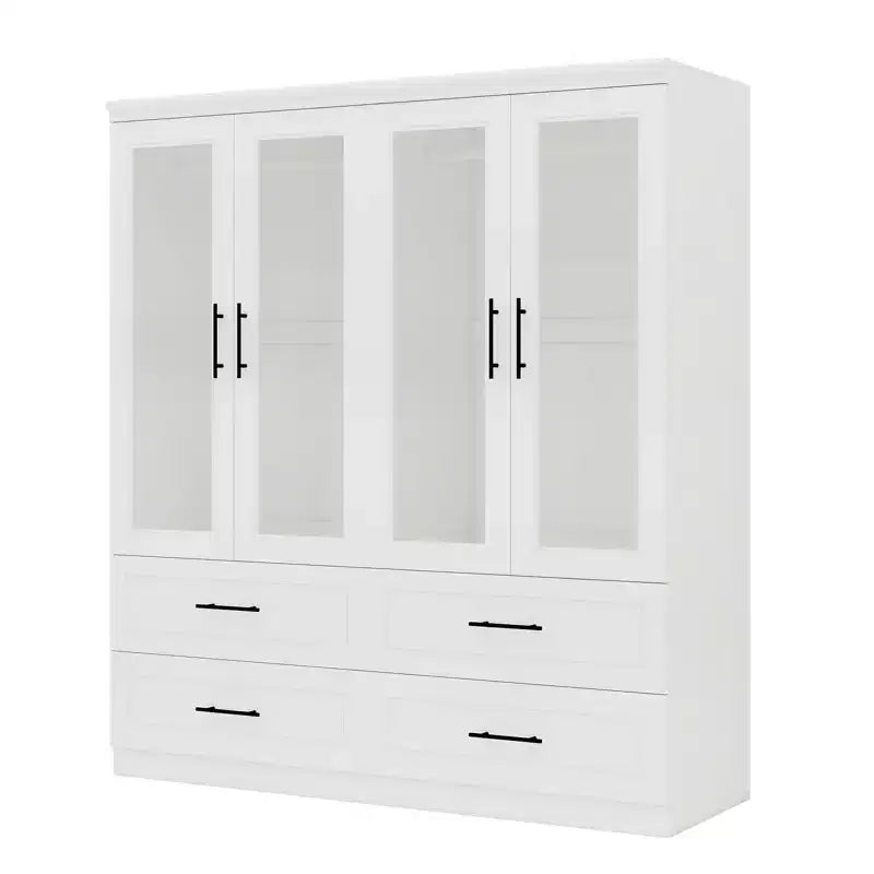 Keloyid Armadio in Legno Bianco da 63 pollici con 4 Cassetti e 4 Ante