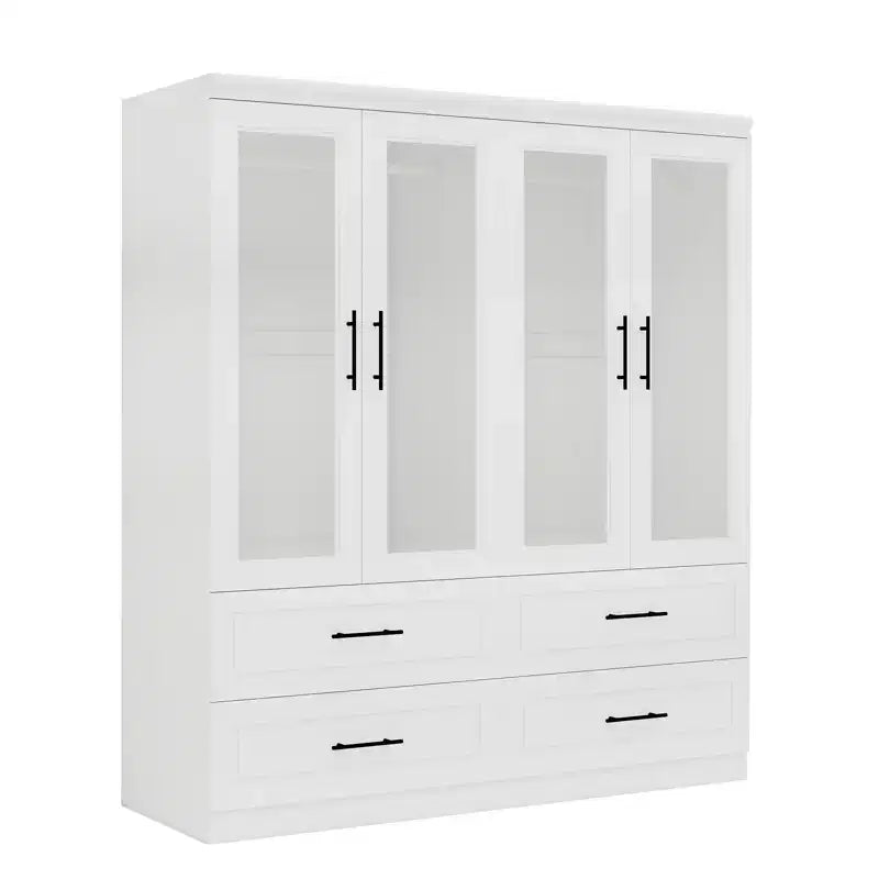 Keloyid Armadio in Legno Bianco da 63 pollici con 4 Cassetti e 4 Ante