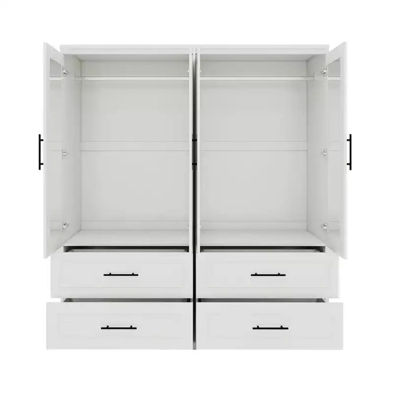 Keloyid Armadio in Legno Bianco da 63 pollici con 4 Cassetti e 4 Ante