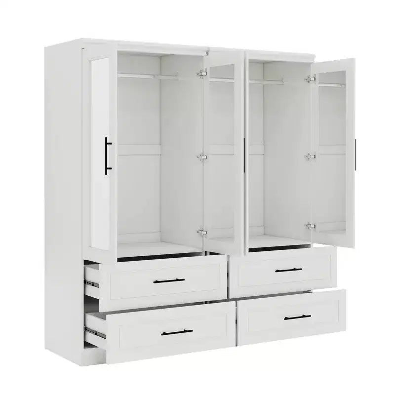 Keloyid Armadio in Legno Bianco da 63 pollici con 4 Cassetti e 4 Ante