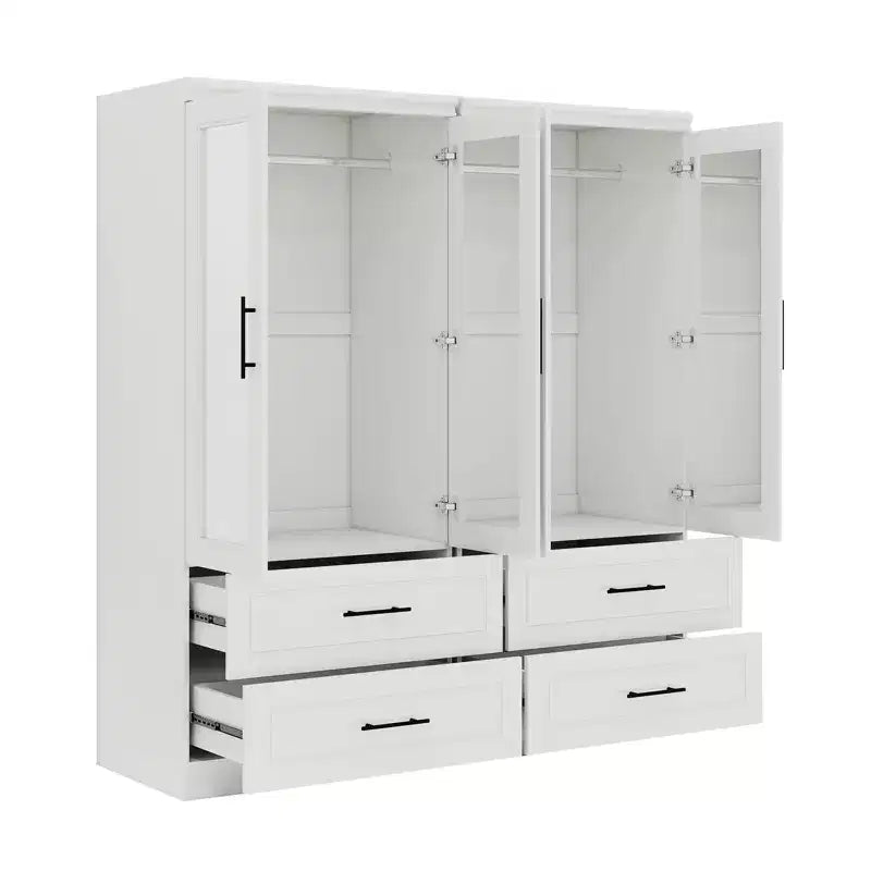 Keloyid Armadio in Legno Bianco da 63 pollici con 4 Cassetti e 4 Ante