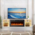 EROMMY 36'' Electric Fireplace TV Stand, Entertainment Center & TV Console for TVs up to 80'', Modern Fireplace Heater for Living Room - White