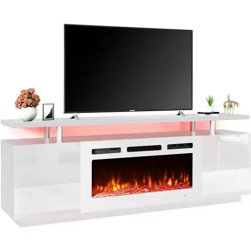 EROMMY Mobile TV 36" con caminetto elettrico, centro di intrattenimento e console TV per televisori fino a 80", stufa moderna per soggiorno - Bianco