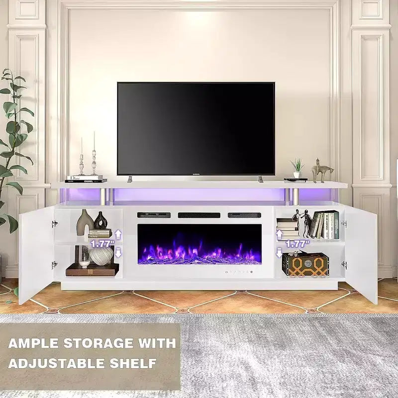 EROMMY Mobile TV 36" con caminetto elettrico, centro di intrattenimento e console TV per televisori fino a 80", stufa moderna per soggiorno - Bianco