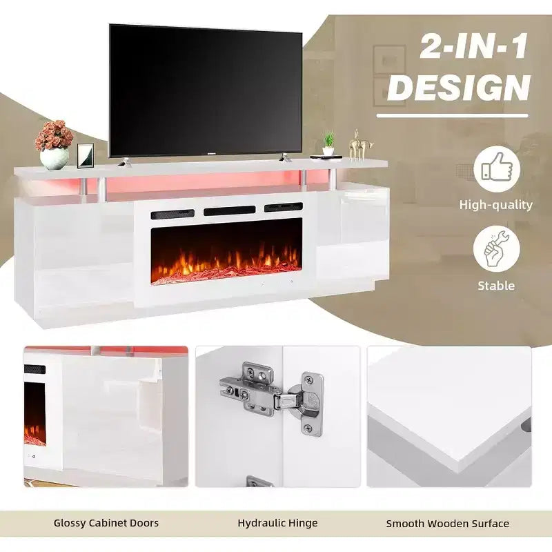 EROMMY Mobile TV 36" con caminetto elettrico, centro di intrattenimento e console TV per televisori fino a 80", stufa moderna per soggiorno - Bianco