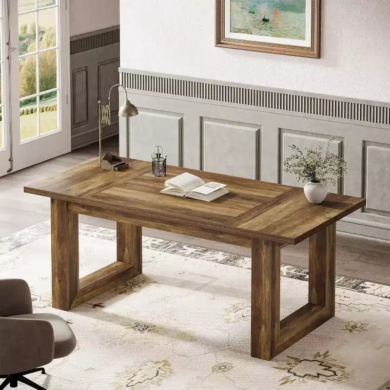 Lantine Scrivania Direzionale per Computer da 160 cm, Tavolo da Scrittura Industriale con Base in Legno Massello per Ufficio Casa