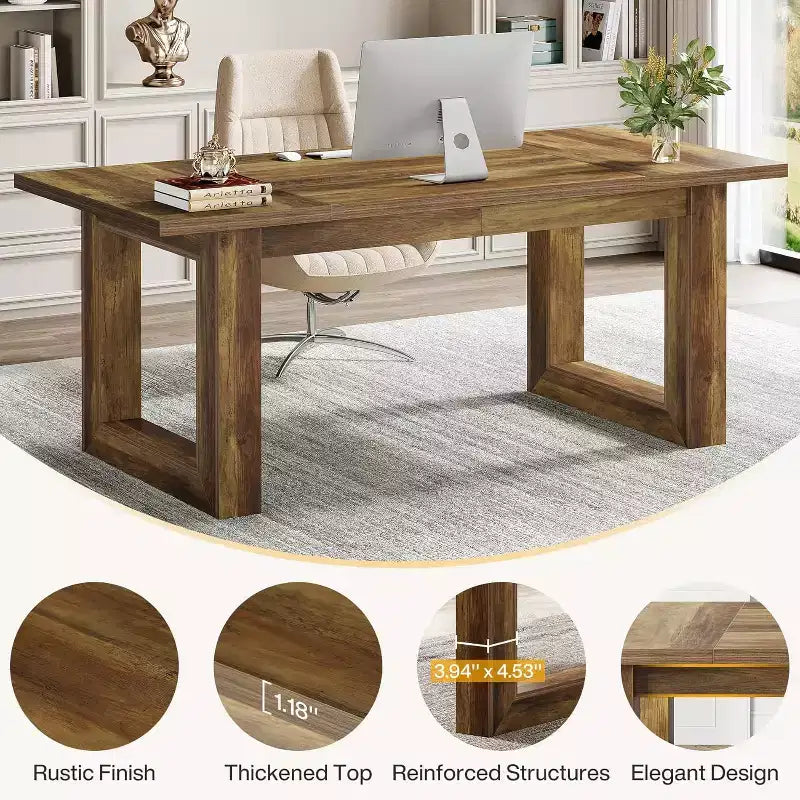Lantine Scrivania Direzionale per Computer da 160 cm, Tavolo da Scrittura Industriale con Base in Legno Massello per Ufficio Casa