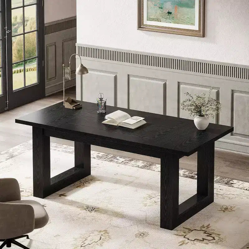 Lantine Scrivania Direzionale per Computer da 160 cm, Tavolo da Scrittura Industriale con Base in Legno Massello per Ufficio Casa