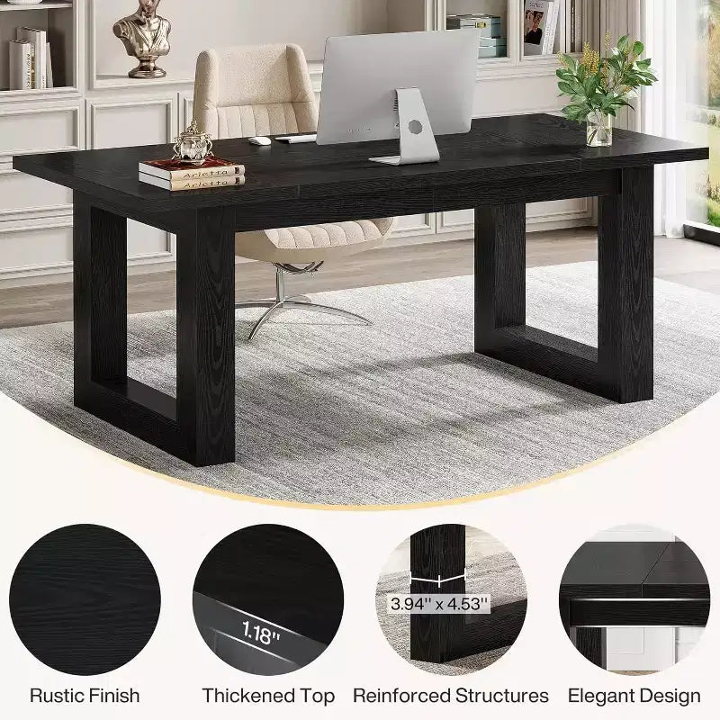 Lantine Scrivania Direzionale per Computer da 160 cm, Tavolo da Scrittura Industriale con Base in Legno Massello per Ufficio Casa