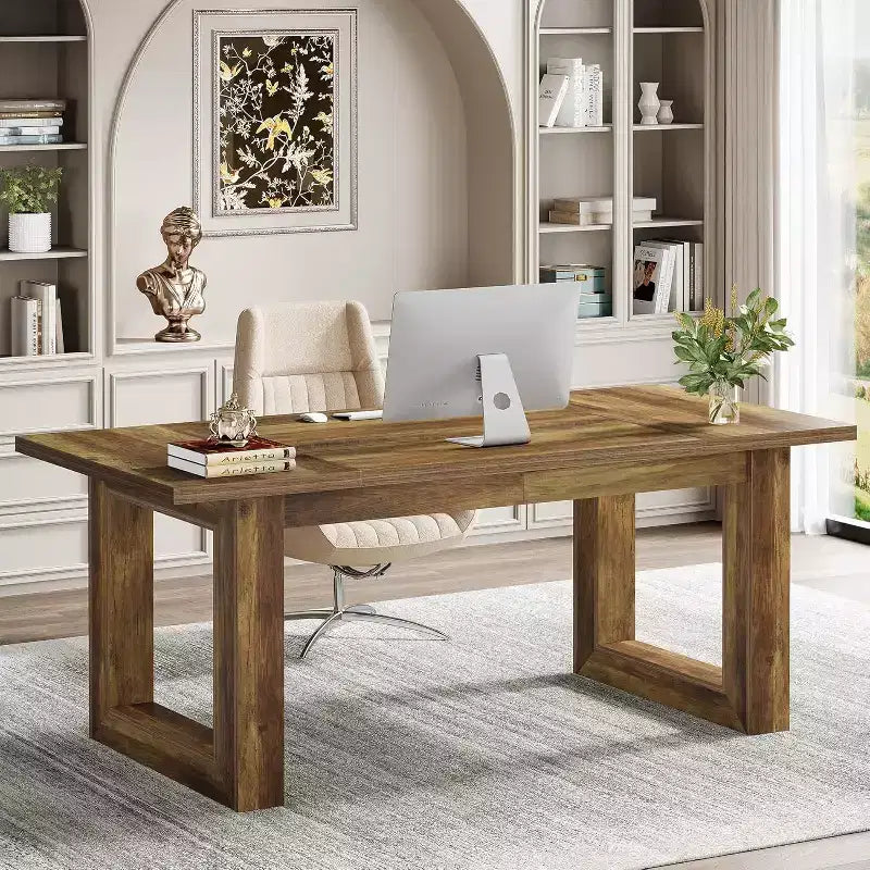 Lantine Scrivania Direzionale per Computer da 160 cm, Tavolo da Scrittura Industriale con Base in Legno Massello per Ufficio Casa