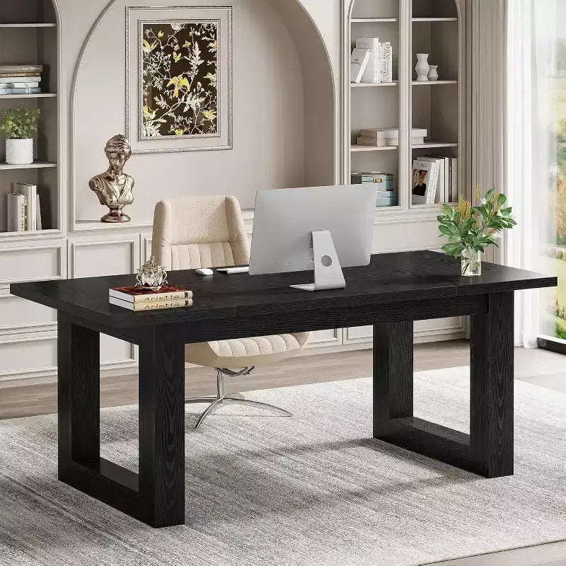 Lantine Scrivania Direzionale per Computer da 160 cm, Tavolo da Scrittura Industriale con Base in Legno Massello per Ufficio Casa