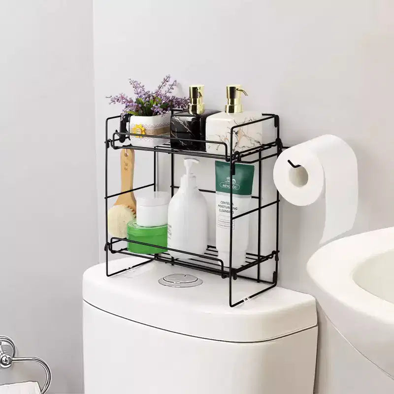 Oumilen Over The Toilet 2-Tier Storage Shelf Organizer Metal Basket