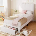 Twin Bed Frame with Storage Drawer and Headboard, Velvet Upholstered Twin Platform Bed Frame for Girls, Strong Wooden Slats Support, Noise-Free