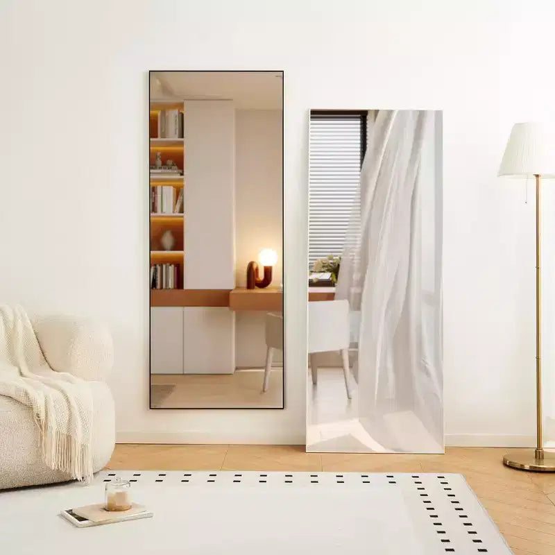 Specchio a figura intera 70 x 31 pollici con cornice in lega di alluminio bianca, da appoggio o da parete, ad alta definizione e anti-rottura