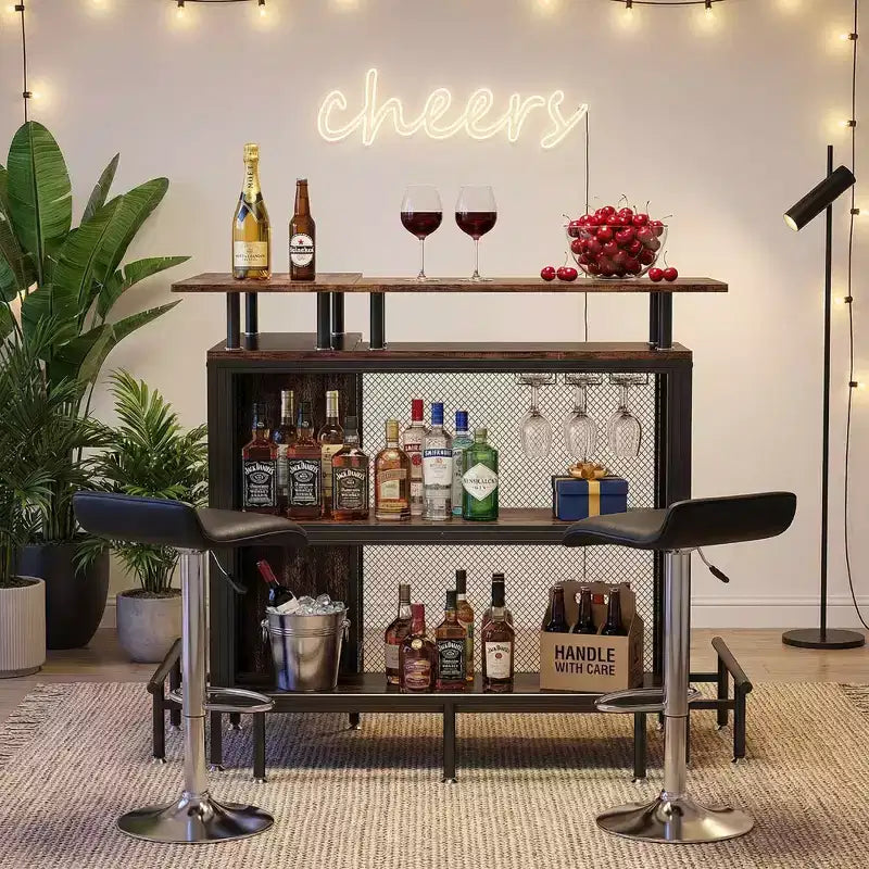 Mobile bar ad angolo a forma di L con portabicchieri e poggiapiedi