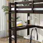 Letto a soppalco singolo con scrivania integrata, sponde di sicurezza e scaletta – Marrone