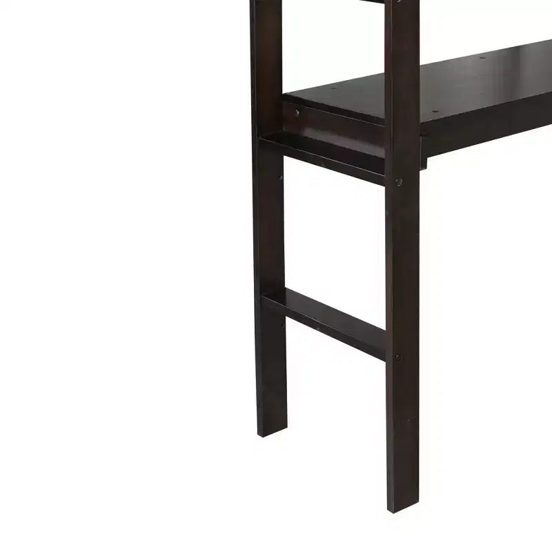 Letto a soppalco singolo con scrivania integrata, sponde di sicurezza e scaletta – Marrone