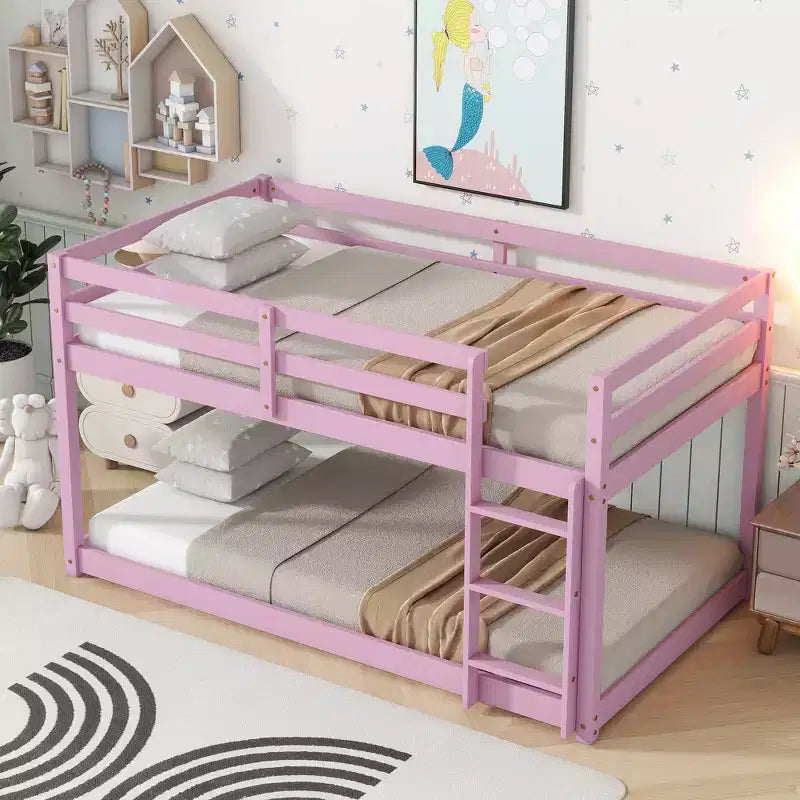Letto a castello a due piani con scaletta – Legno massiccio, rosa