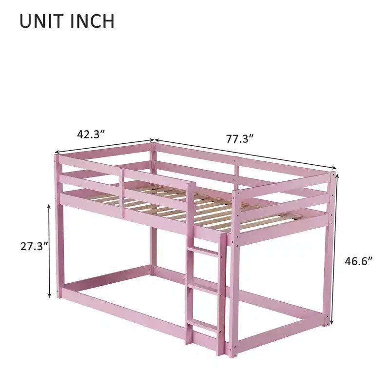 Letto a castello a due piani con scaletta – Legno massiccio, rosa