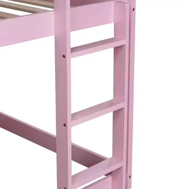 Letto a castello a due piani con scaletta – Legno massiccio, rosa
