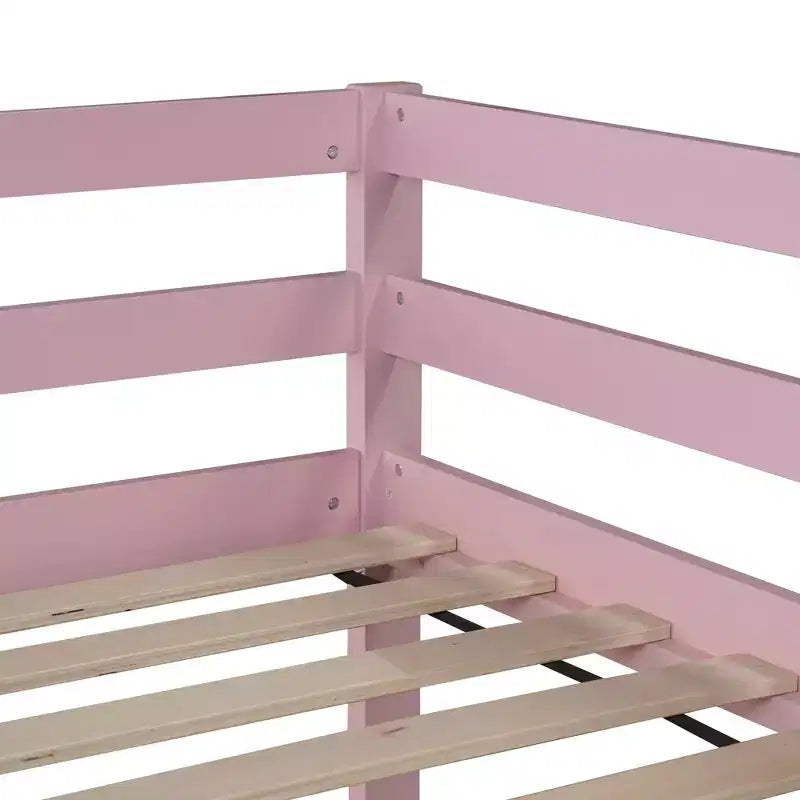 Letto a castello a due piani con scaletta – Legno massiccio, rosa