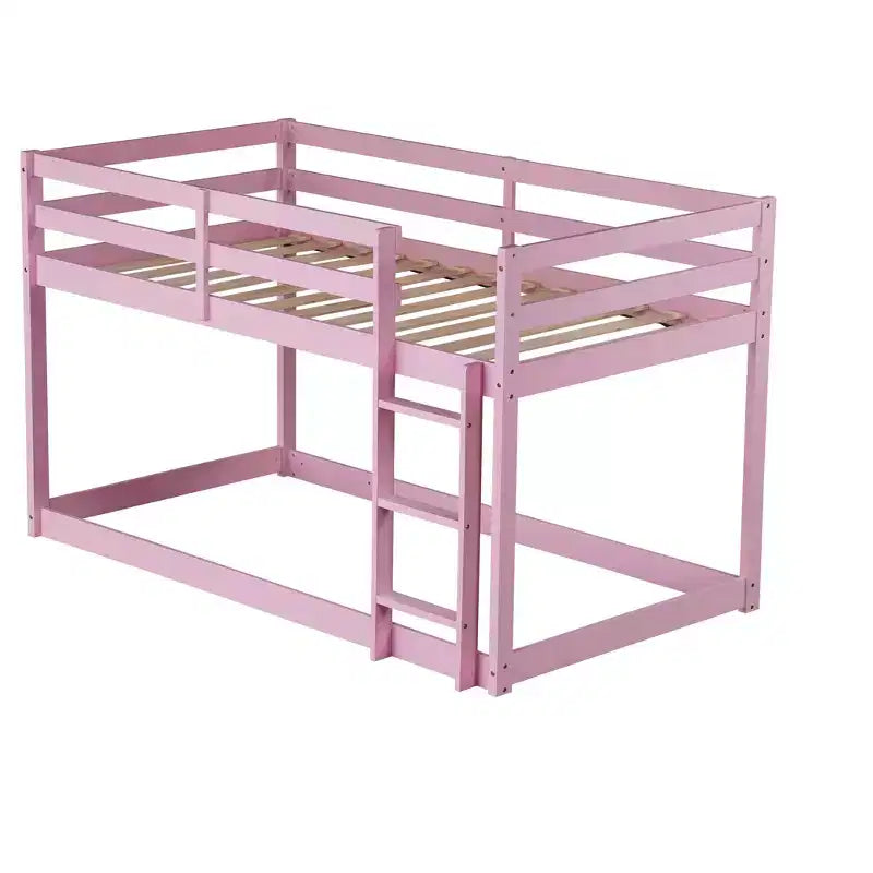 Letto a castello a due piani con scaletta – Legno massiccio, rosa
