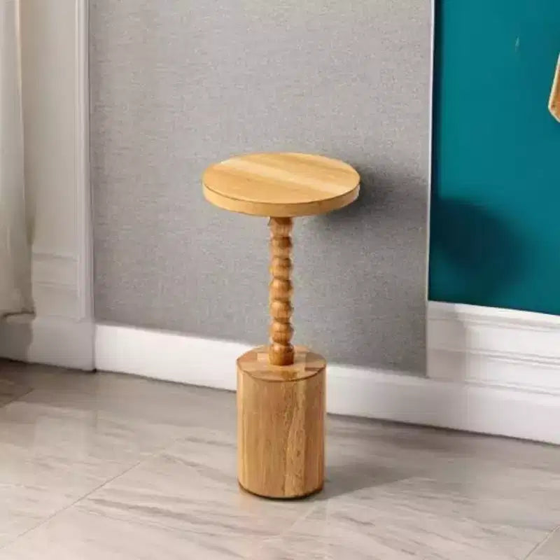 Tavolino d'appoggio rotondo a piedistallo – Legno, marrone