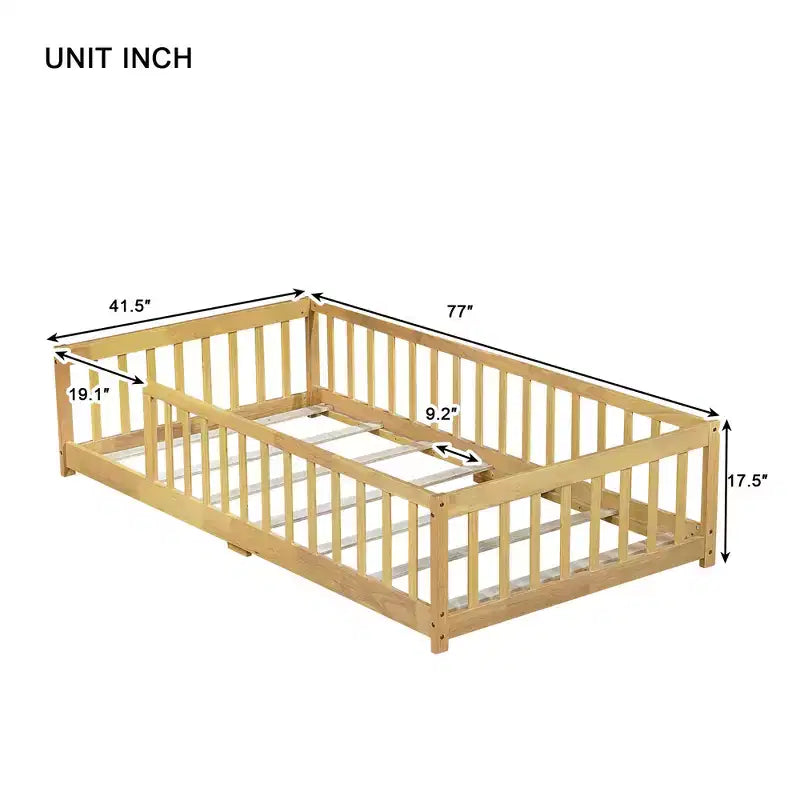 Letto a Castello Basso con Recinzione e Sponde – Legno di Caucciù, Beige