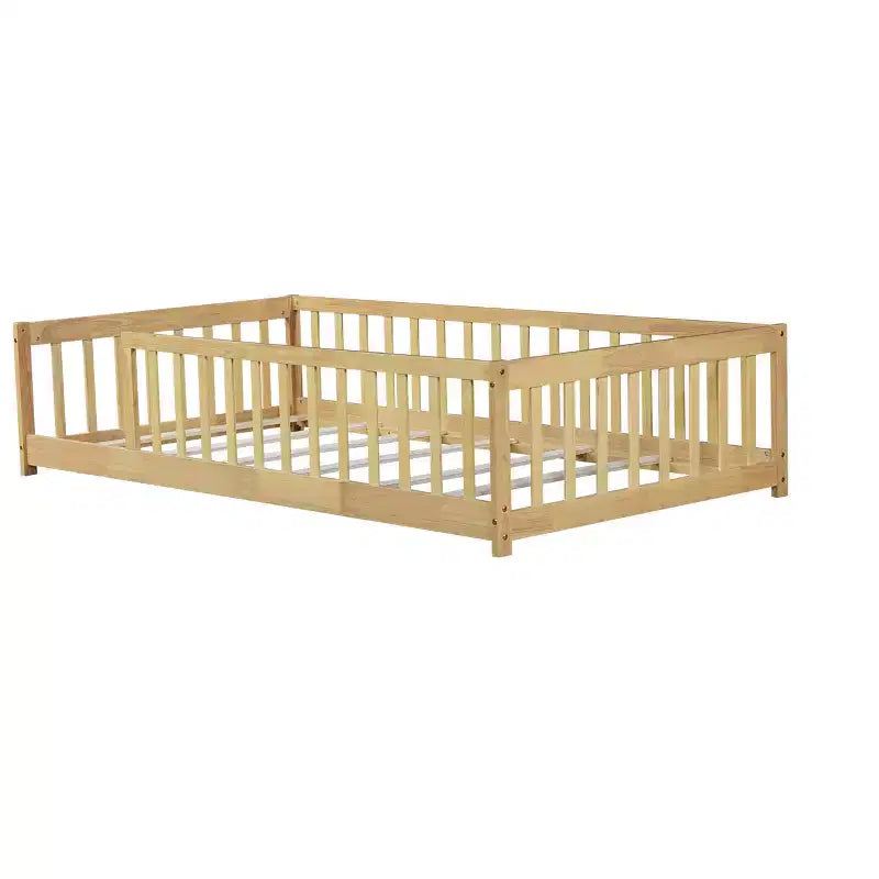 Letto a Castello Basso con Recinzione e Sponde – Legno di Caucciù, Beige