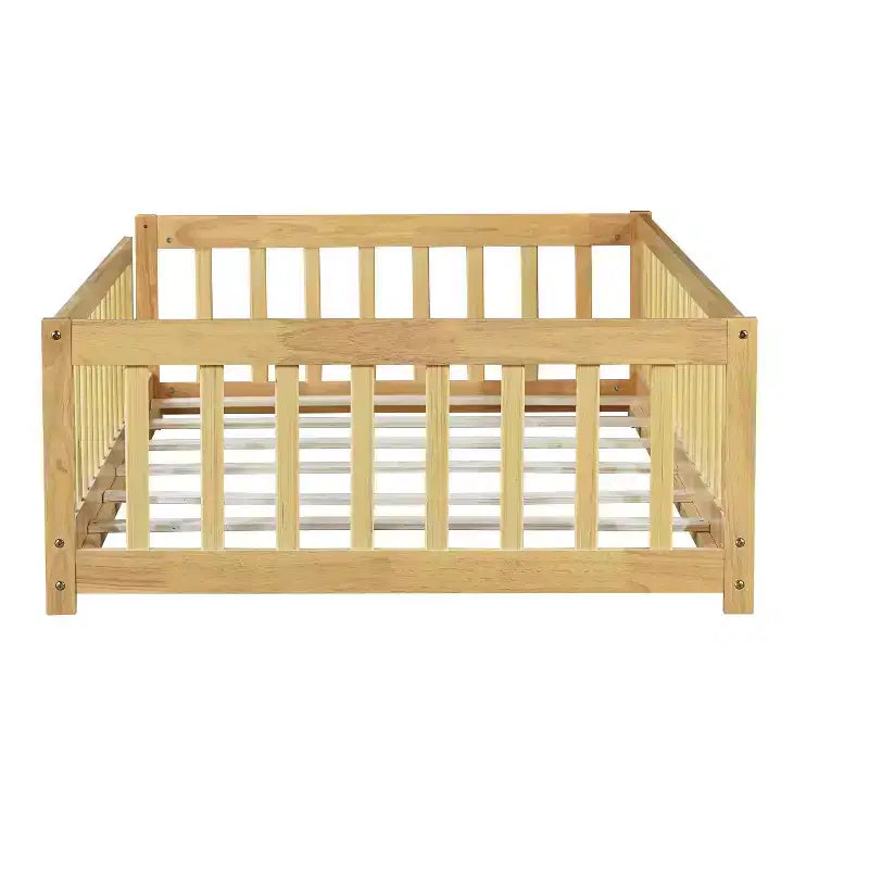 Letto a Castello Basso con Recinzione e Sponde – Legno di Caucciù, Beige