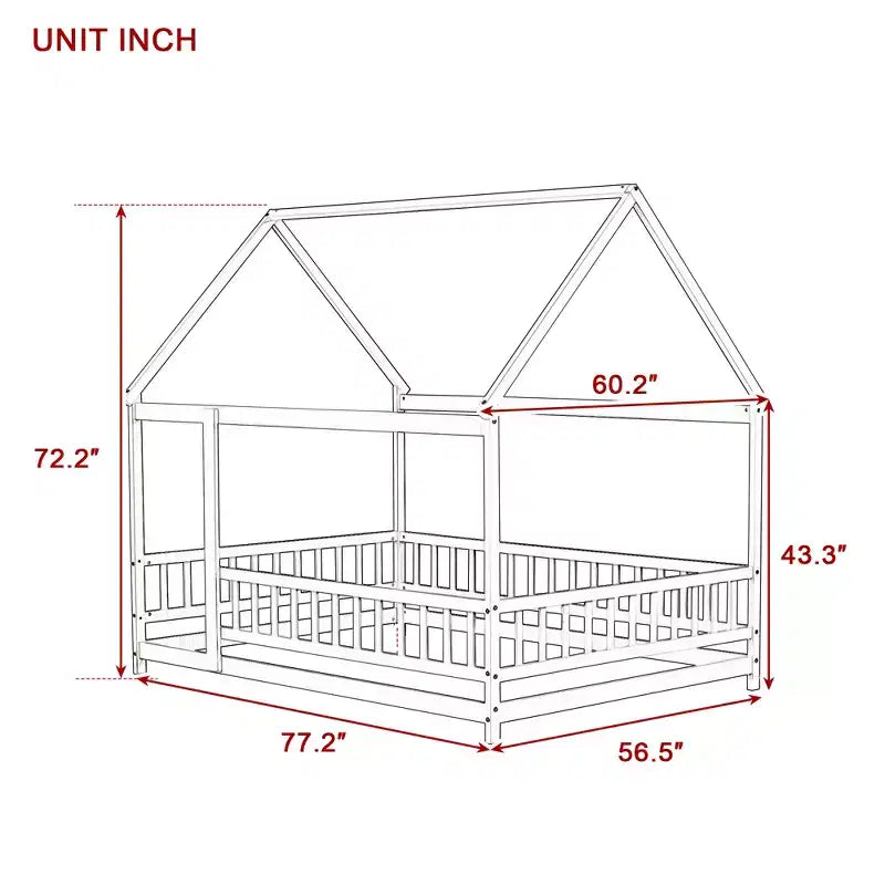Letto a pavimento in legno con sponde di sicurezza – Grigio