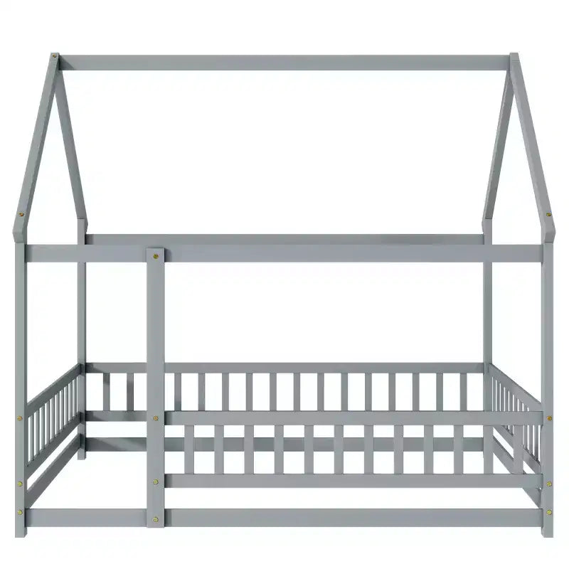 Letto a pavimento in legno con sponde di sicurezza – Grigio