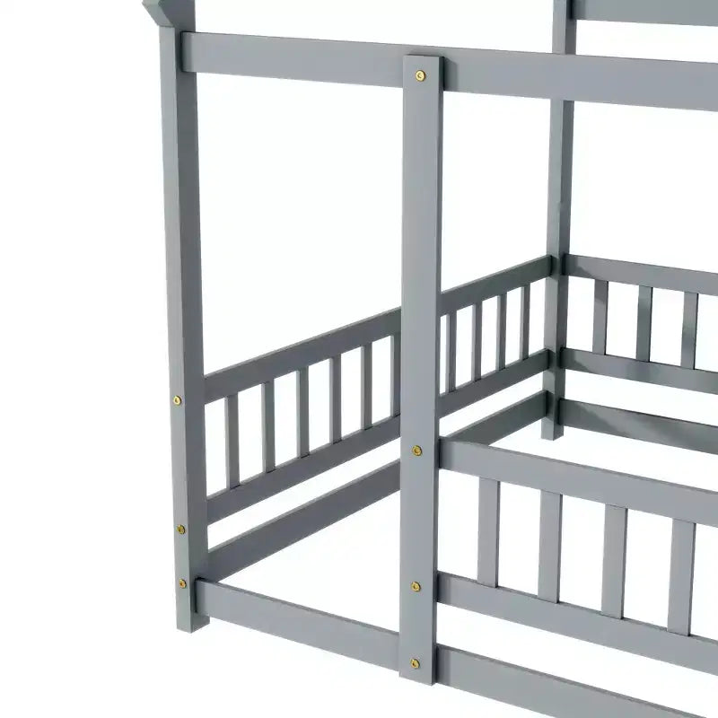 Letto a pavimento in legno con sponde di sicurezza – Grigio