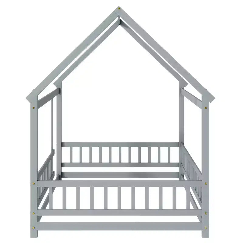 Letto a pavimento in legno con sponde di sicurezza – Grigio