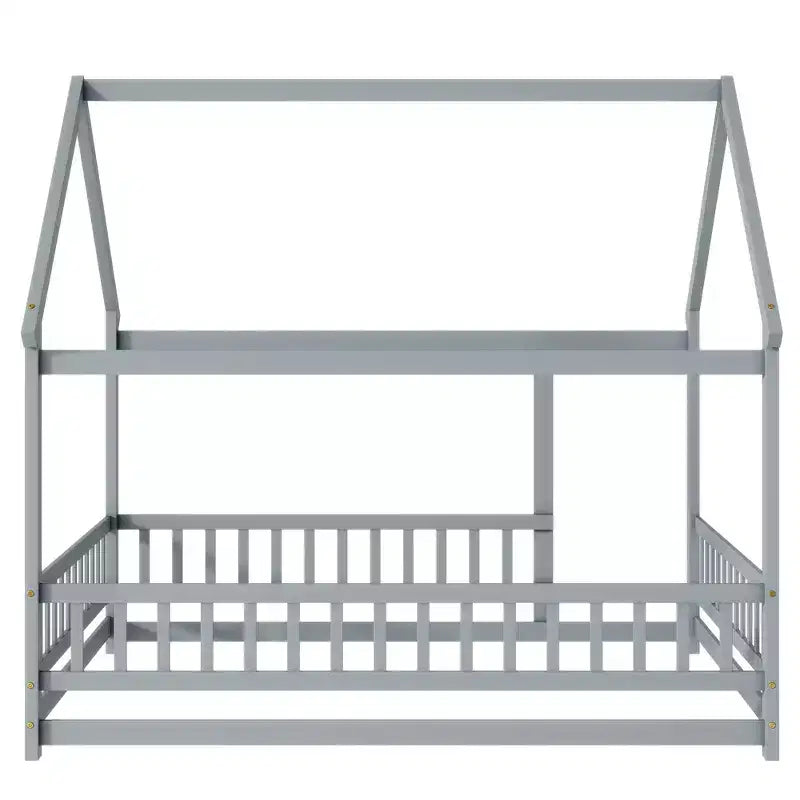 Letto a pavimento in legno con sponde di sicurezza – Grigio