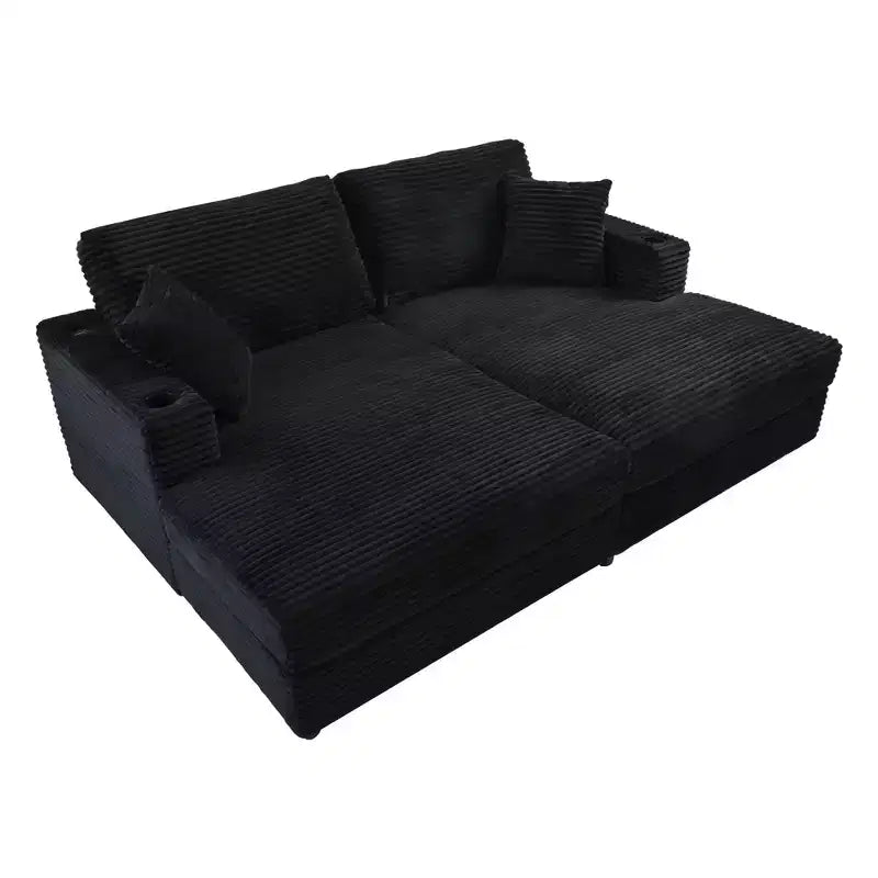 Divano componibile oversize da 220 cm con chaise longue, porte USB e portabicchieri