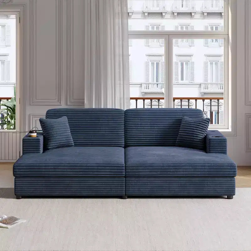 Divano componibile oversize da 220 cm con chaise longue, porte USB e portabicchieri